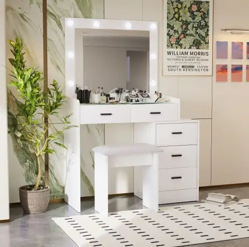 White Color Adjustable Dressing Table With 4 Drawers