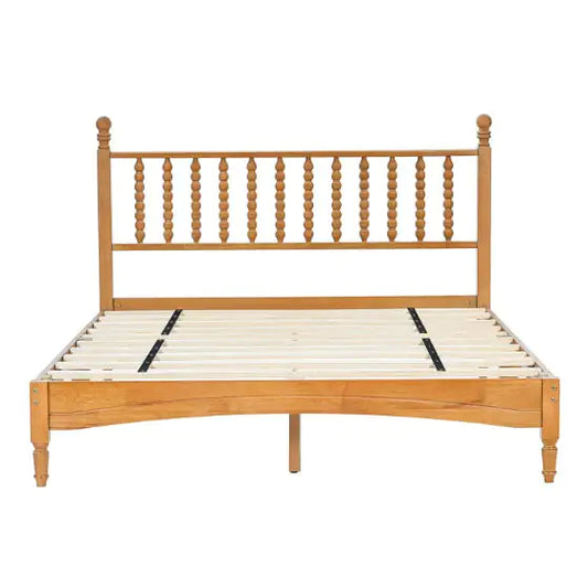 Queen Wood Bed Frame With Headboard, Solid Rubber Wood Bed