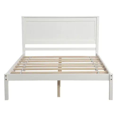 Platform Bed Frame With Headboard , Wood Slat Support , No Box Spring Needed ,Full,White