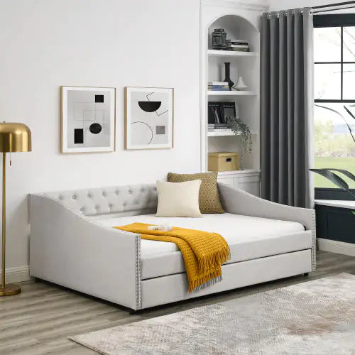 The Full-size Sofa Bed Features A Double Upholstered Tufted Sofa Bed On Wheels  Unavailable Platforms- Temu