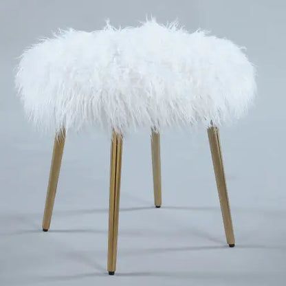 Ravni Faux Fur Accent Ottoman With Gold Legs