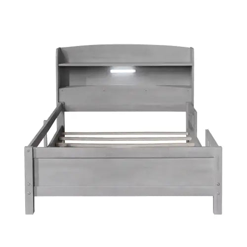 Twin Antique Grey LED Platform Bed with Storage