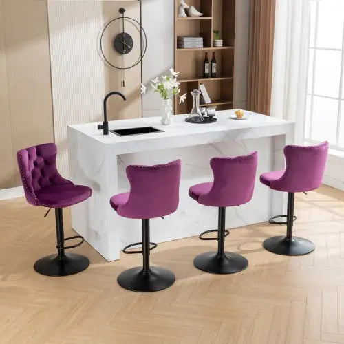 Swivel Velvet Barstools Adjusatble Seat Height From 25-33 Inch Purple,Set Of 2