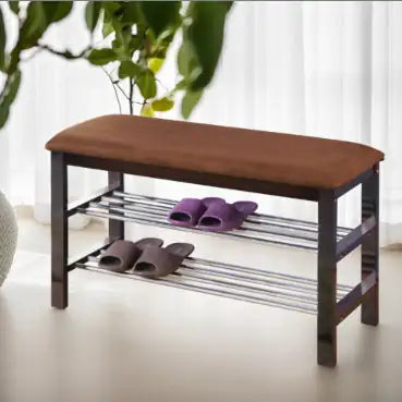Wood Shoe Bench with Chocolate Microfiber Seat