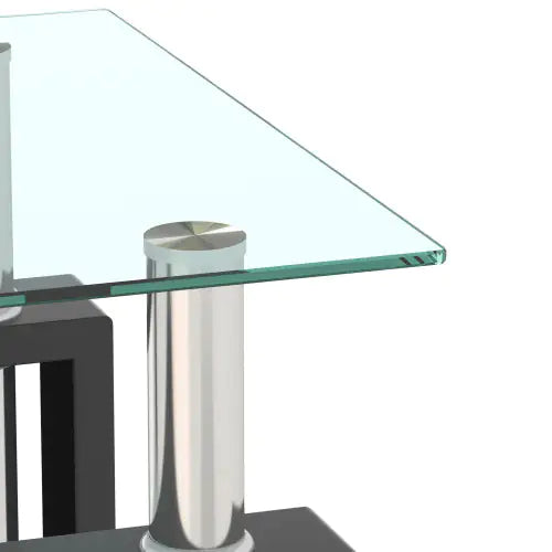 Set Of 2, Modern Tempered Glass Tea Table Coffee Table End Table, Square Table For Living Room, Transparent Black