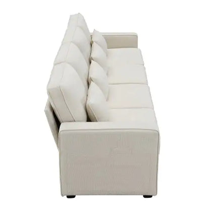 Linen Fabric Modern Sofa with Side Storage & Pillows
