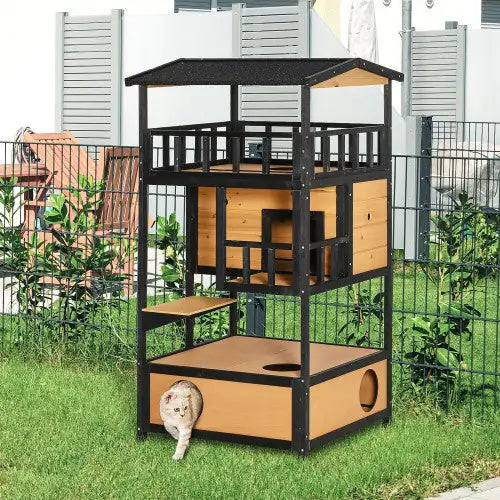 PawHut Wooden Outdoor Cat House