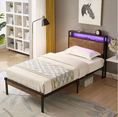 Twin Size LED Metal Bed Frame with Remote Control