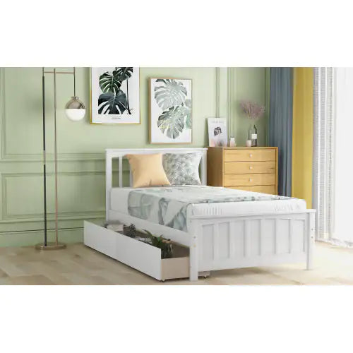 White Twin Bed with Storage Drawers