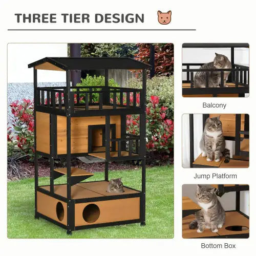 PawHut Wooden Outdoor Cat House