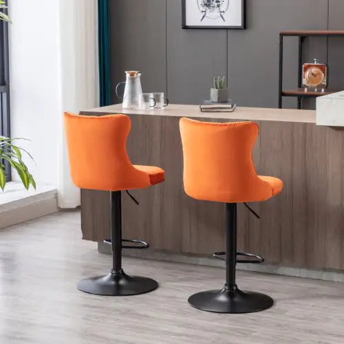 Swivel Velvet Barstools Adjusatble Seat Height From 25-33 Inch Orange,Set Of 2