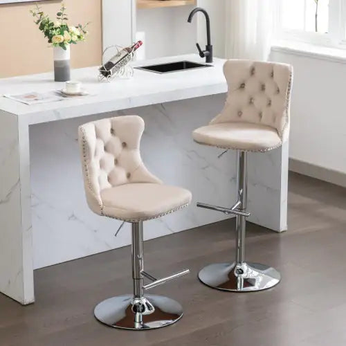 Swivel Velvet Barstools Adjusatble Seat - Set Of 2