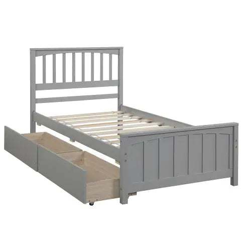 Twin Size Platform Bed With Two Drawers, Gray