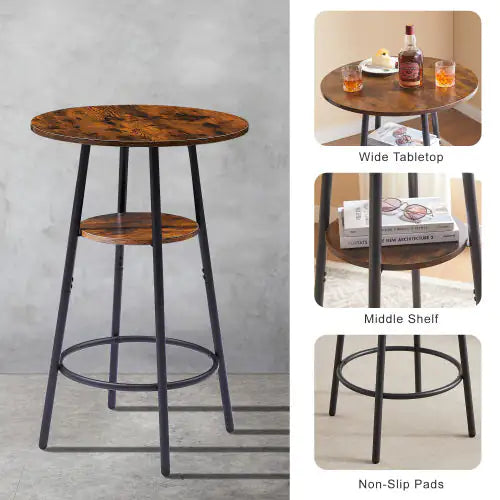 Round Bar Stool Set With Shelves