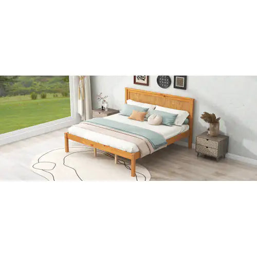 Oak Queen Platform Bed with Headboard