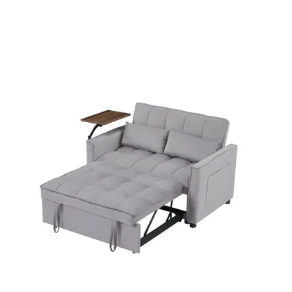 Grey Velvet Loveseat Sleeper Sofa Bed with Side Table