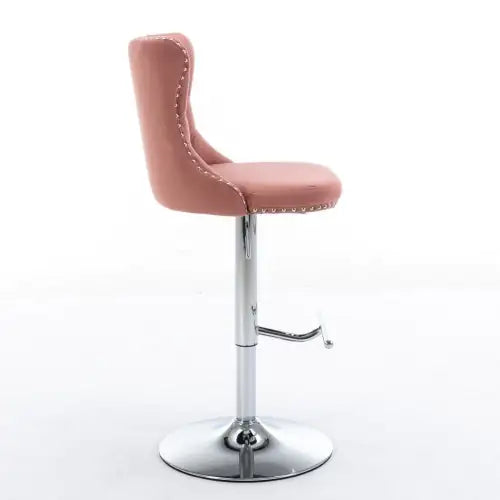 Swivel Velvet Barstools Adjusatble Seat Height From 25-33 Inch Pink,Set Of 2