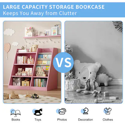 Pink Wooden Toy Storage Organizer Cabinet & Bookshelf for Kids