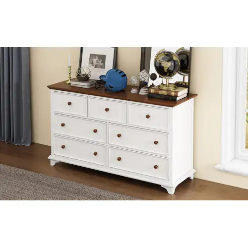 Walnut White Wooden Seven-Drawer Dresser