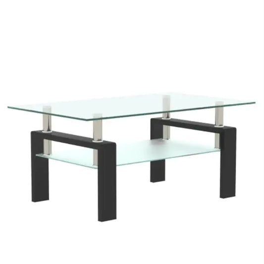 Rectangle Black Glass Coffee Table, Clear Coffee Table, Modern Side Center Tables For Living Room, Living Room Furniture