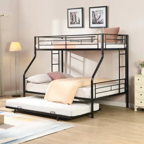 Space-Saving Twin Full Metal Bunk Bed with Trundle