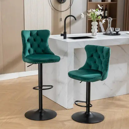 Swivel Velvet Barstools Adjusatble Seat - Set Of 2