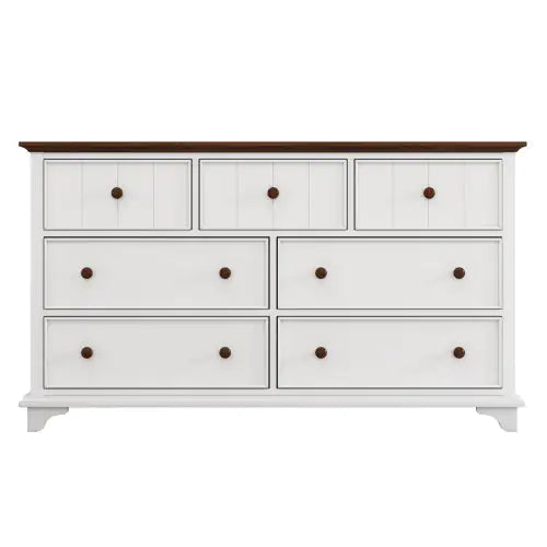 Walnut White Wooden Seven-Drawer Dresser