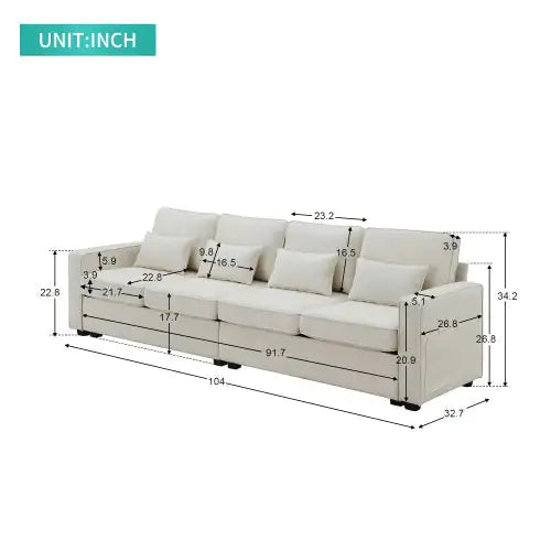 Linen Fabric Modern Sofa with Side Storage & Pillows