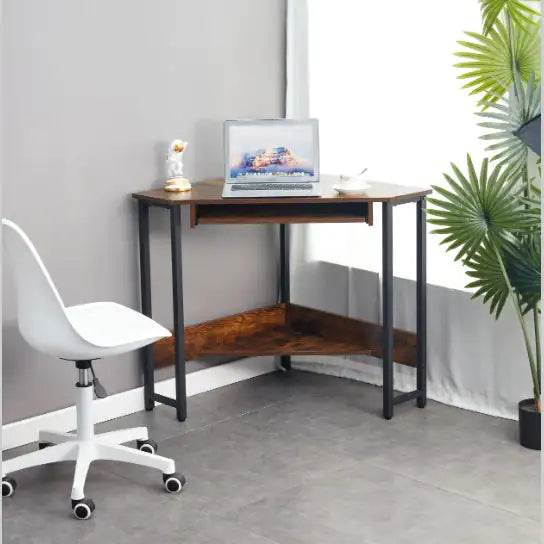 Compact Corner Desk with Keyboard Tray and Shelves