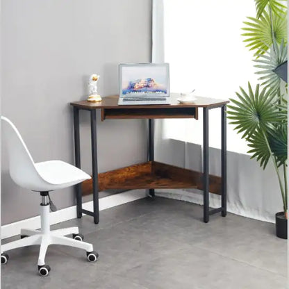Compact Corner Desk with Keyboard Tray and Shelves