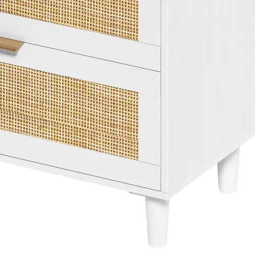 Rattan Dresser With Drawers, 6 Drawer Dresser For Bedroom, Clothes Storage Cabinet For Bedroom, Metal Handle&Wood Legs For Hallway, Living Room, Bedroom,White