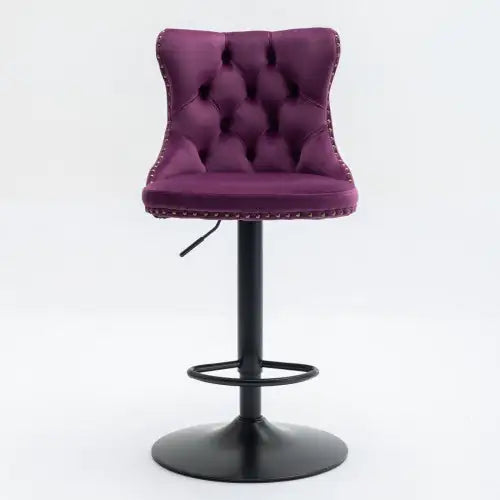 Swivel Velvet Barstools Adjusatble Seat Height From 25-33 Inch Purple,Set Of 2