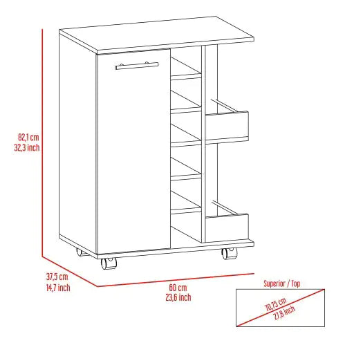 Carrello bar Oak Mobile da 6 bottiglie con ripiani