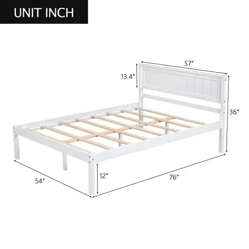 Platform Bed Frame With Headboard , Wood Slat Support , No Box Spring Needed ,Full,White