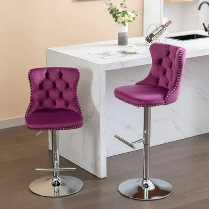 Purple Velvet Swivel Barstools - Set of 2