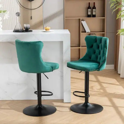 Swivel Velvet Barstools Adjusatble Seat - Set Of 2