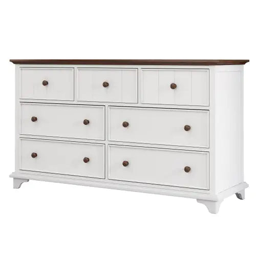 Walnut White Wooden Seven-Drawer Dresser