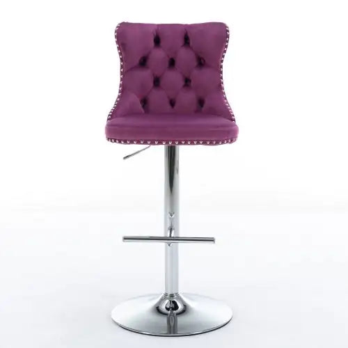 Purple Velvet Swivel Barstools, Adjustable 25-33 Inch - Set of 2