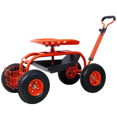 Swivel Garden Scooter with Tool Tray and Wheels, Red