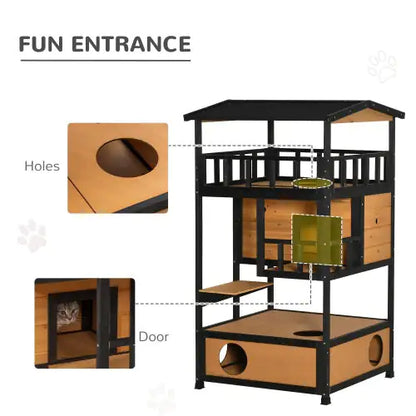 PawHut Wooden Outdoor Cat House