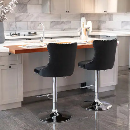 Swivel Velvet Barstools Adjusatble Seat - Set Of 2
