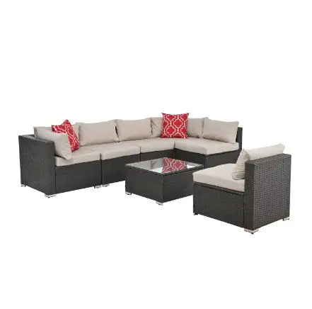 Patio Furniture PE Rattan Set with Tempered Glass Table