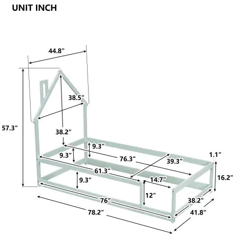 Twin Size Wood Bed With House-shaped Headboard Floor Bed With Fences,Light Green