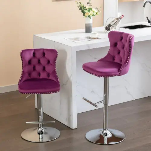 Purple Velvet Swivel Barstools, Adjustable 25-33 Inch - Set of 2