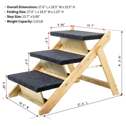 Foldable 3-Level Wooden Pet Stairs & Ramp