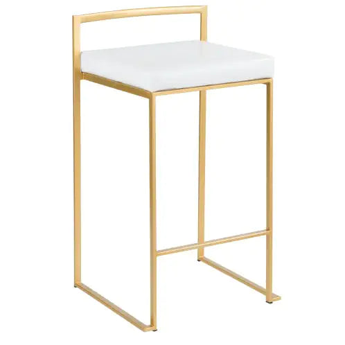 Fuji Contemporary-Glam Counter Stool – Set of 2 (Gold & White Faux Leather)
