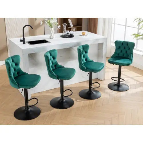 Swivel Velvet Barstools Adjusatble Seat Height From 25-33 Inch Green,Set Of 2