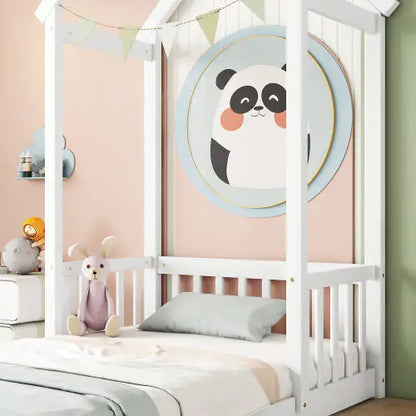 Twin House-Shaped Roof Headboard Floor Bed