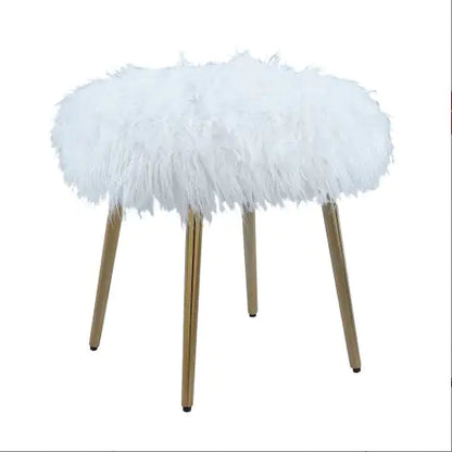Ravni Faux Fur Accent Ottoman With Gold Legs