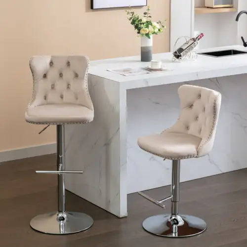 Swivel Velvet Barstools Adjusatble Seat - Set Of 2
